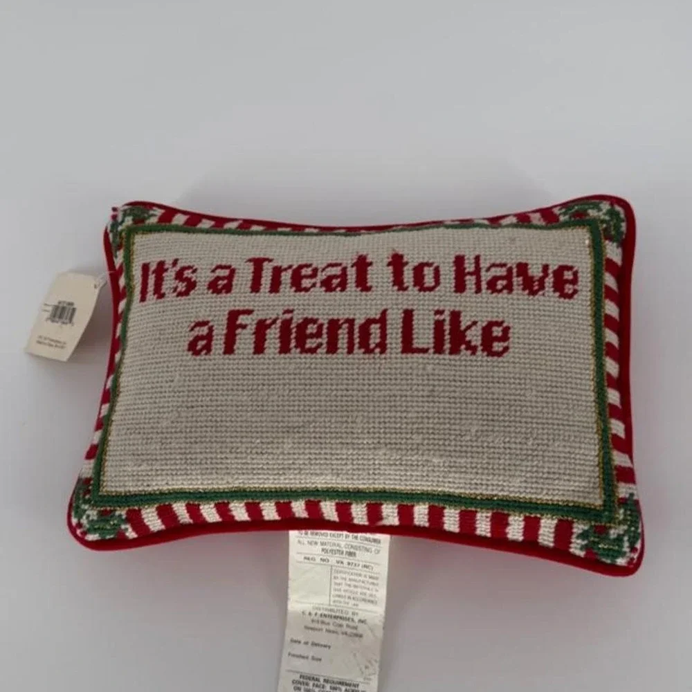 C&F Enterprises Christmas Needlepoint Pillow Friend Like You Red White Striped